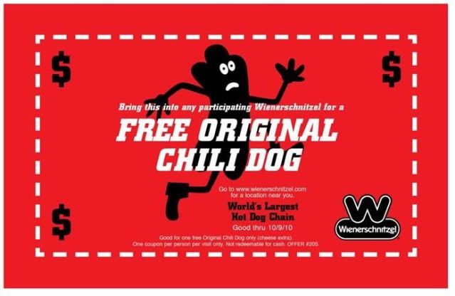 SavingYourGreen: Free Original Chili Dog at Wienerschnitzel