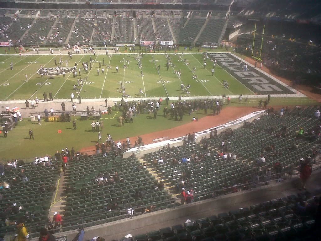 A shot of the nearly empty Coliseum before the Raiders Texans game.